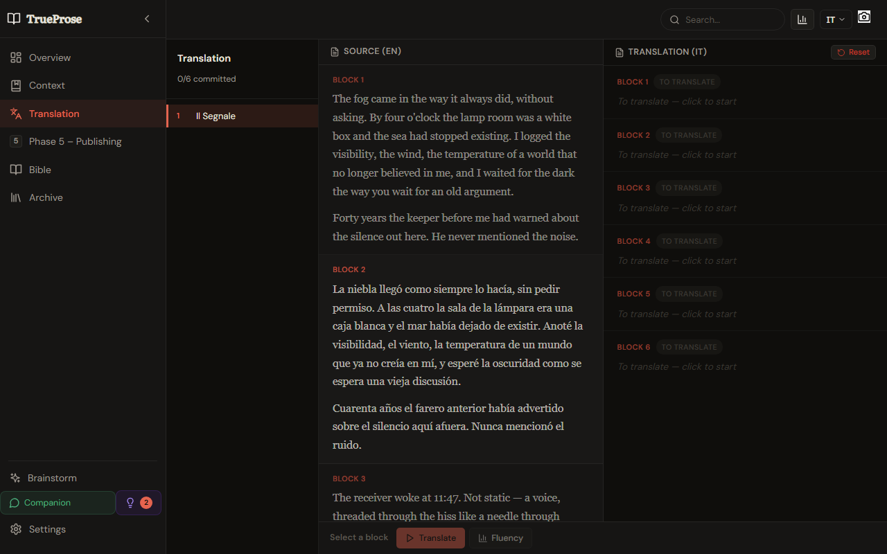 Side-by-side translation, paragraph for paragraph