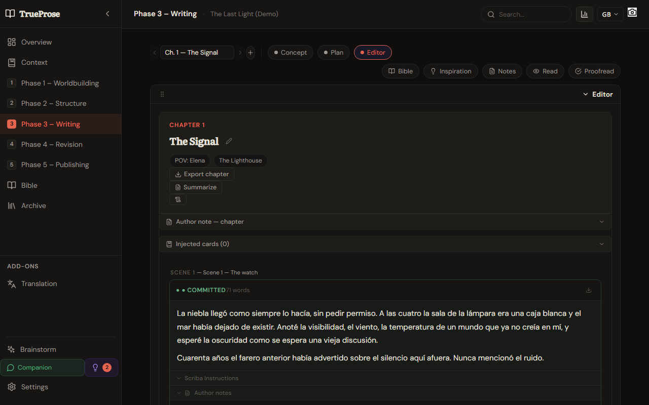Long-form, distraction-free writing in TrueProse